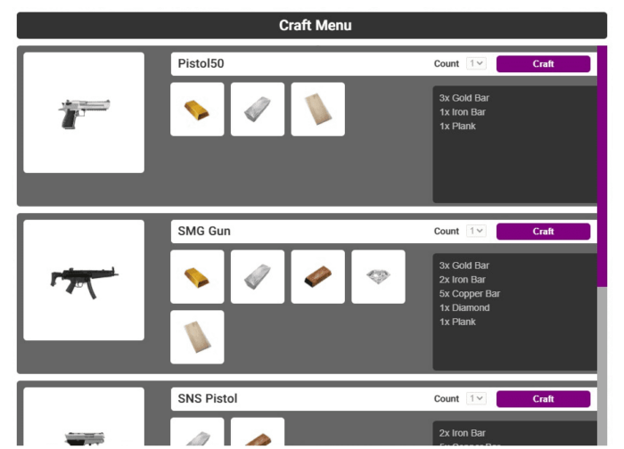 crafting system v8